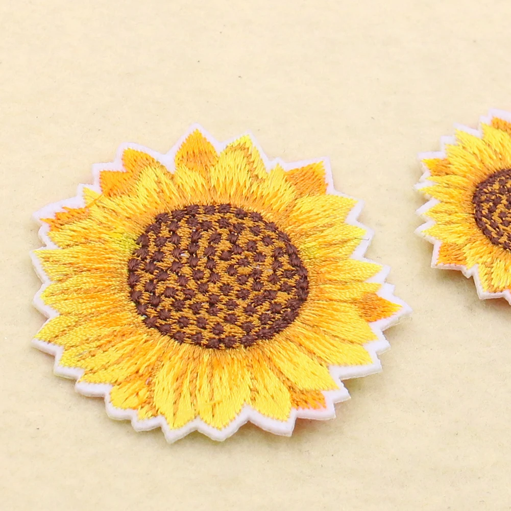 Embroidered Sunflower Sticker Iron On Sew On Clothes Patch DIY 60 MM Flower 1x 
